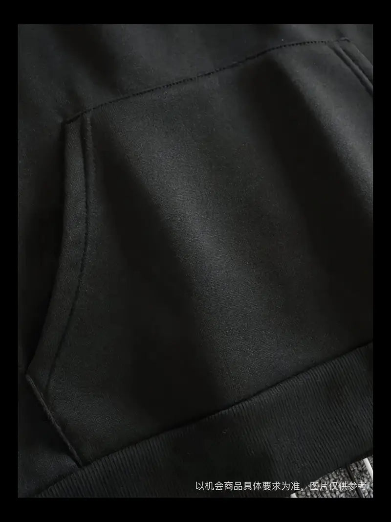 Men’s Layered Plaid Sleeve Hoodie – Trendy Streetwear Pullover with Plaid Hood & Pocket