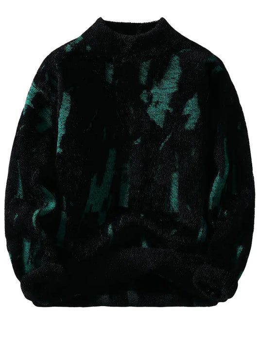 Grey Fuzzy Abstract Knit Sweater – Soft Fluffy Winter Pullover with Streetwear Design