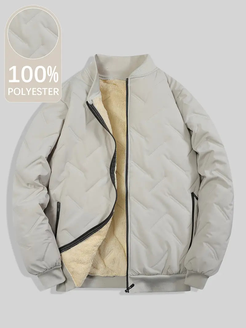 Men’s Fleece-Lined Winter Bomber Jacket – Thick Warm 100% Polyester Windproof Casual Coat (Black)