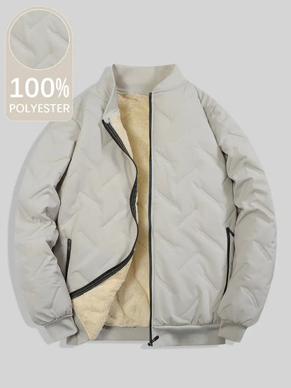 Men’s Fleece-Lined Winter Bomber Jacket – Thick Warm 100% Polyester Windproof Casual Coat (Black)