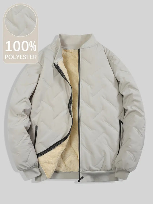 Men’s Fleece-Lined Winter Bomber Jacket – Thick Warm 100% Polyester Windproof Casual Coat (Black)