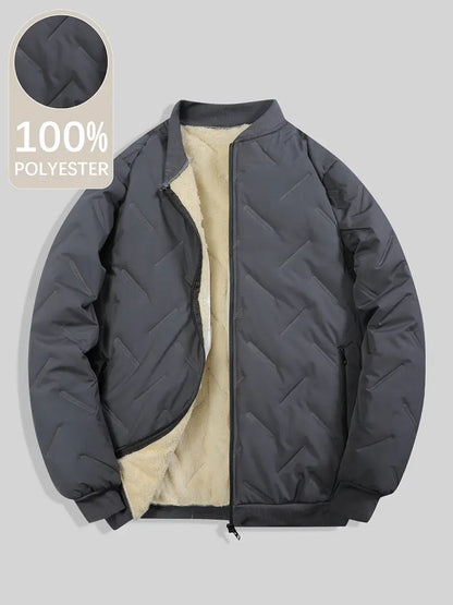 Men’s Fleece-Lined Winter Bomber Jacket – Thick Warm 100% Polyester Windproof Casual Coat (Black)