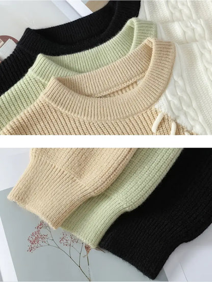 Green & White Patchwork Cable-Knit Sweater – Soft Winter Pullover with Decorative Stitching
