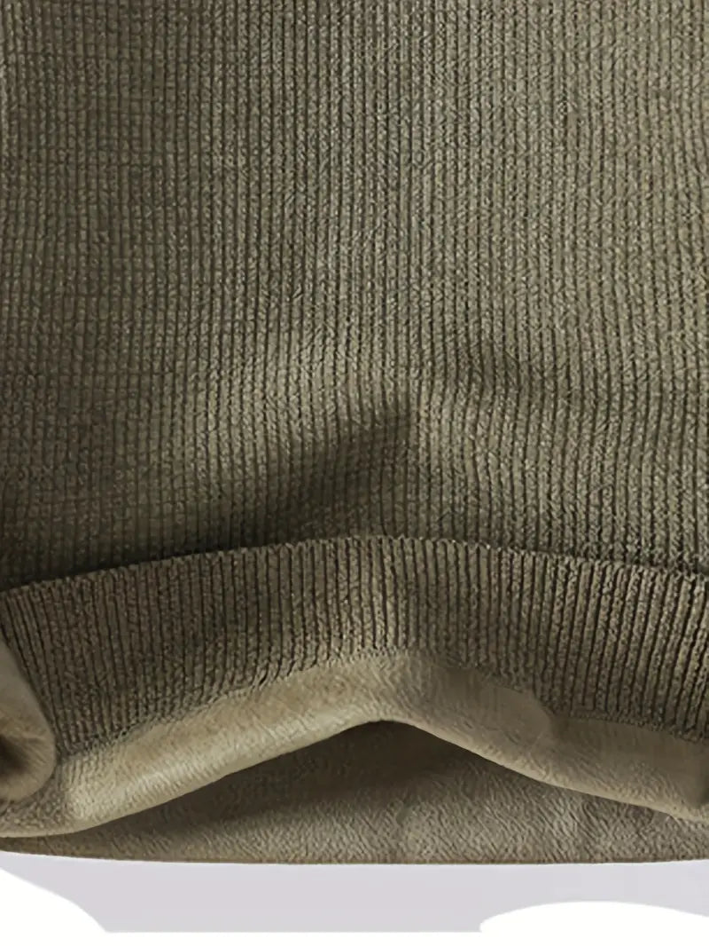Beige Fleece-Lined Knit Sweater – Thick Winter Pullover with Embroidered Chest Logo