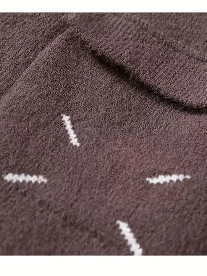 Patchwork Textured Knit Sweater – Beige & Brown Colorblock Winter Pullover with Pocket Detail